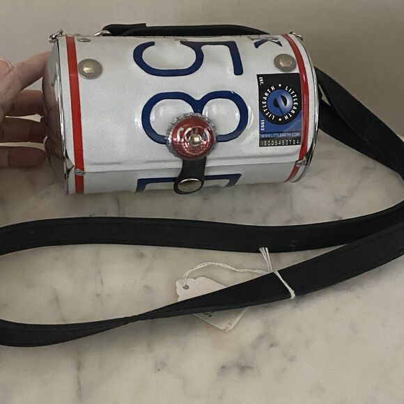 Little Earth New York License Plate Purse Black Strap Clutch Handle Recycled NWT - Picture 3 of 10